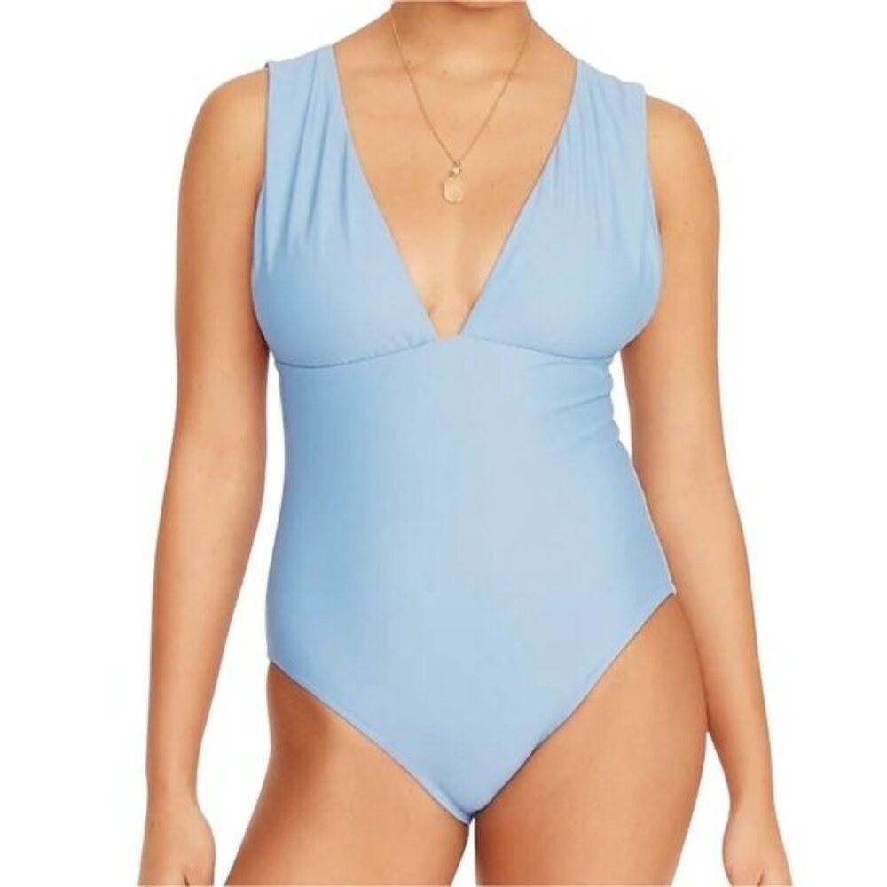 J. Crew V Neck One Piece Swimsuit Blue Mist NWT